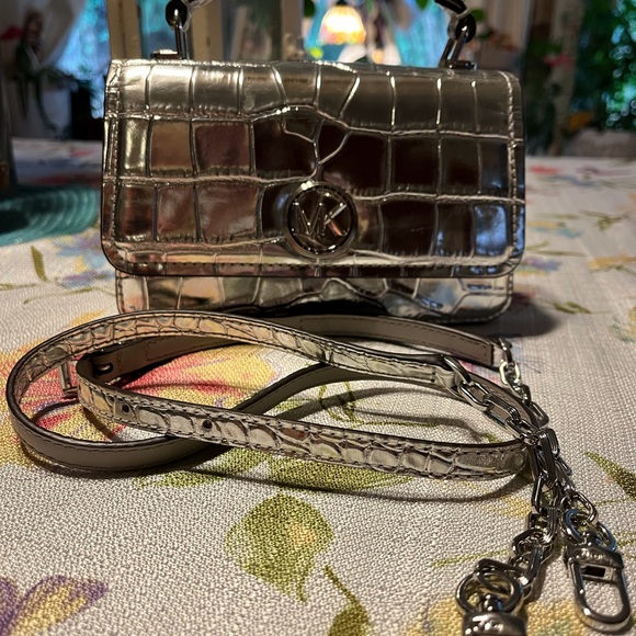 Michael Kors Silver Croc-Embossed Crossbody Bag - Picture 2 of 16